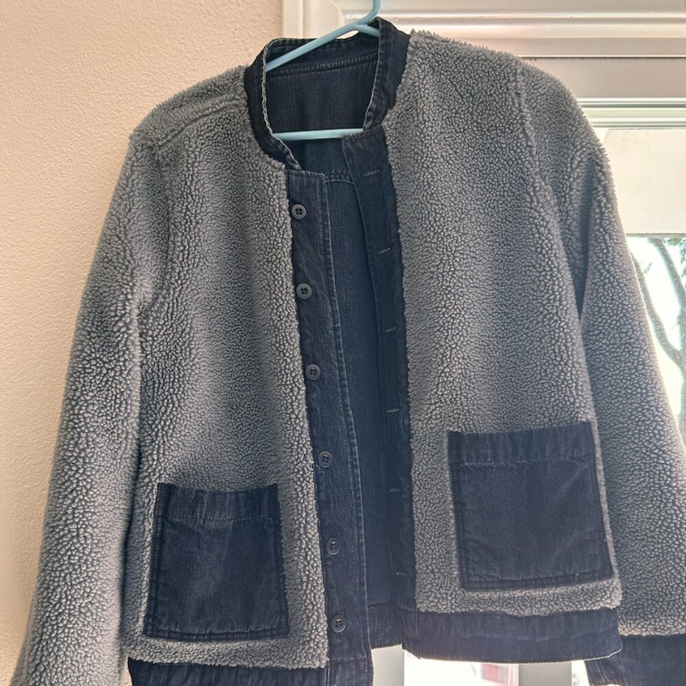 Madewell Gray Sherpa Jean Jacket with Dark Denim Trim